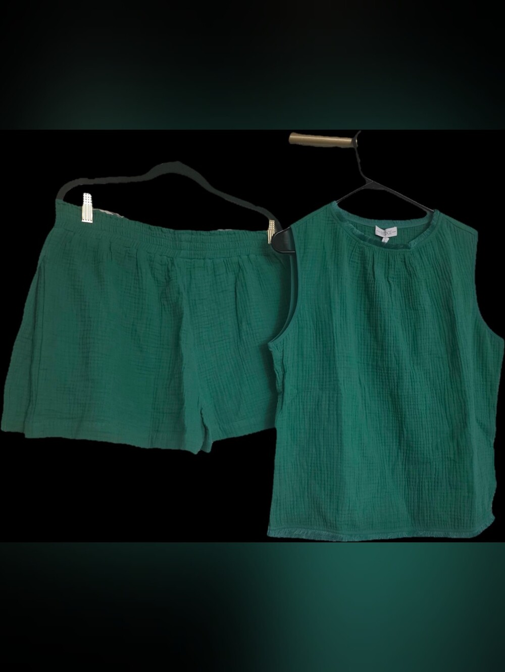 Green Cotton Shorts  Set - Tank Top & Shorts. XL Bottom And L Top